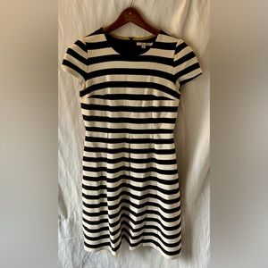 Boden Black and Cream White Striped Mini Knee Length 12R / 12 Womens Dress